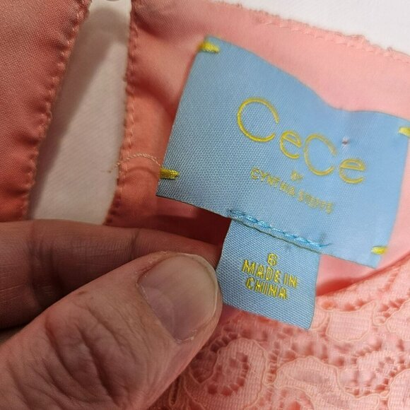 CeCe By Cynthia Steffe Pink Lace Dress Lined Short‎ Sleeve NO Pockets Size 6 - Picture 4 of 10